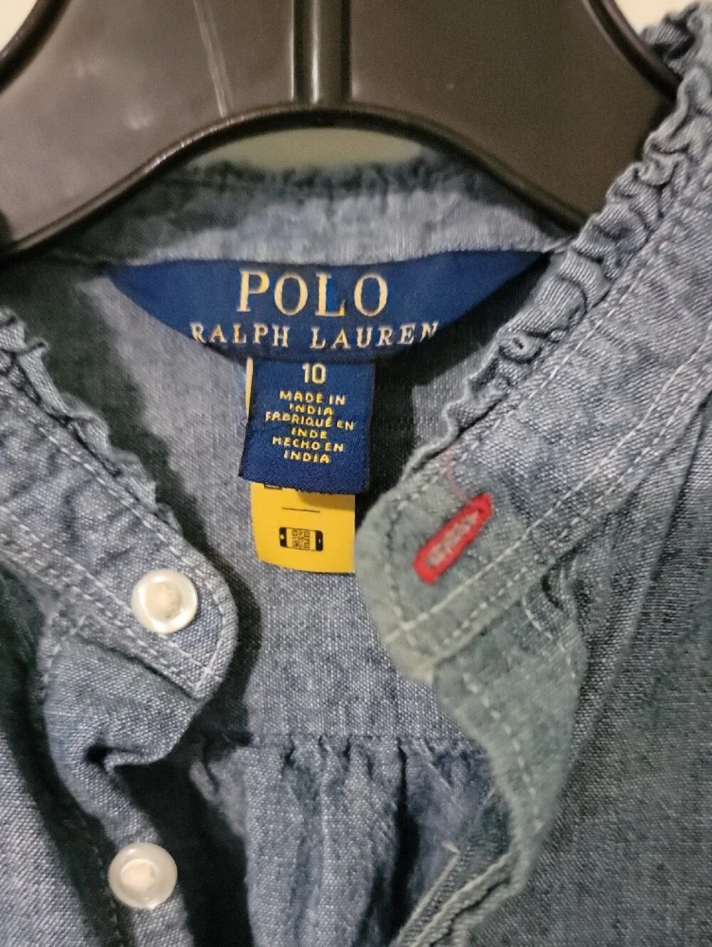 Ralph Lauren Girls Blue Chambray Button-Front Ruffle Hem Dress Size 10